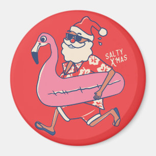 Mele Kalikimaka Santa Flamingo Hawaiian Christmas Magnet