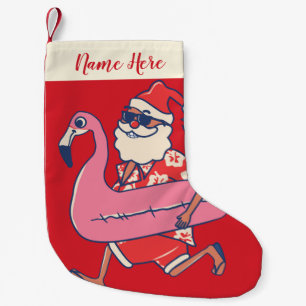 Mele Kalikimaka Santa Flamingo Hawaiian Christmas  Small Christmas Stocking