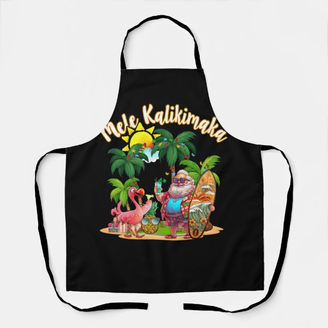 Mele Kalikimaka Santa Flamingo Tropical Christmas  Apron (Front)