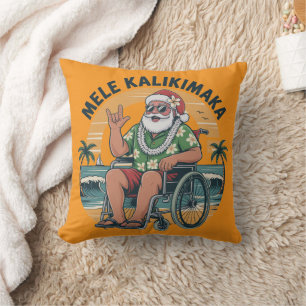 Mele Kalikimaka Santa in Wheelchair Throw Pillow