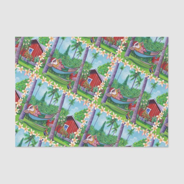 Mele Kalikimaka Santa on Vacation in Hawaii Tissue Paper (Front)