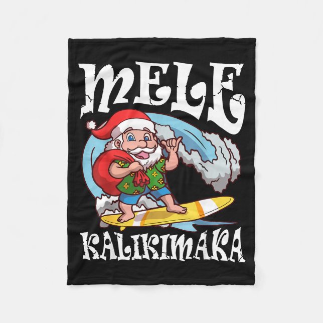 Mele Kalikimaka Santa Surfing Hawaii Christmas  Fleece Blanket (Front)
