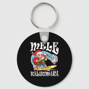 Mele Kalikimaka Santa Surfing Hawaii Christmas  Keychain