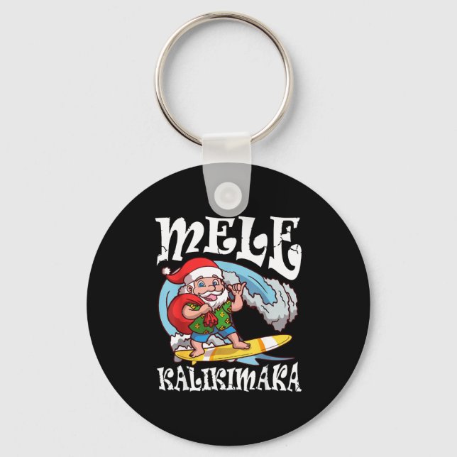 Mele Kalikimaka Santa Surfing Hawaii Christmas  Keychain (Front)