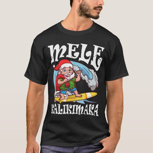 Mele Kalikimaka Santa Surfing Hawaii Christmas  T-Shirt (Front)