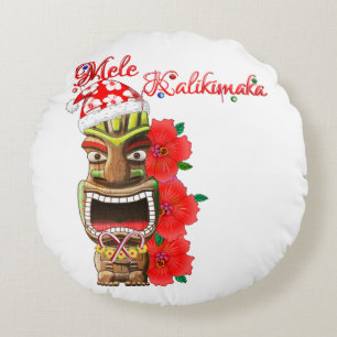 Mele Kalikimaka Santa Tiki Round Pillow