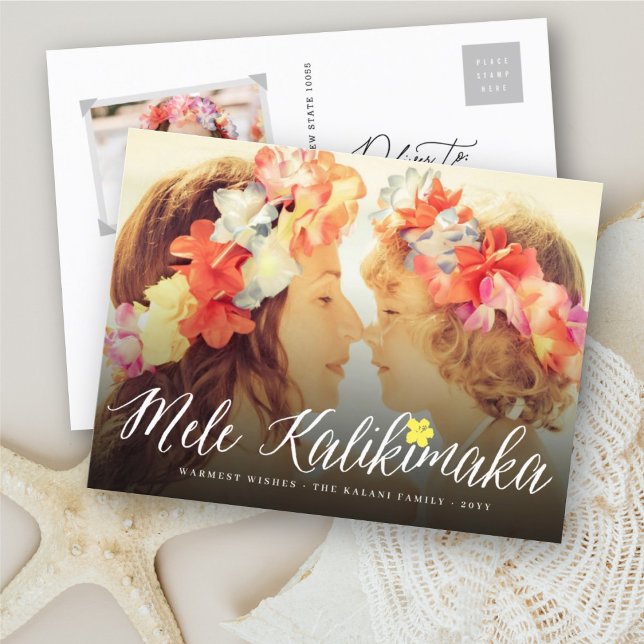 Mele Kalikimaka Script Modern Christmas Photo Holiday Postcard (Creator Uploaded)