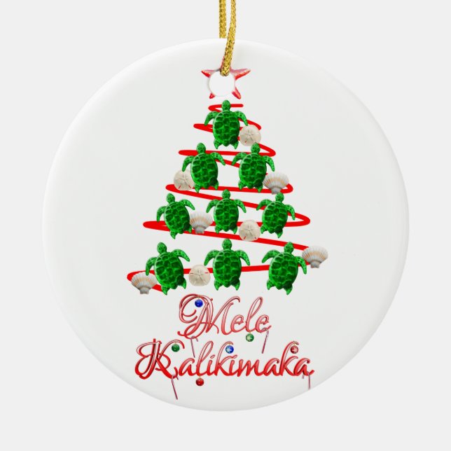 Mele Kalikimaka Sea Turtles Ceramic Ornament (Front)