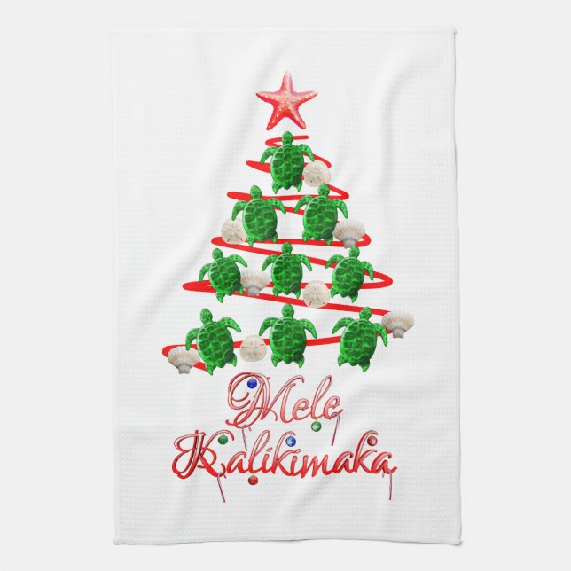 Mele Kalikimaka Sea Turtles Kitchen Towel (Vertical)