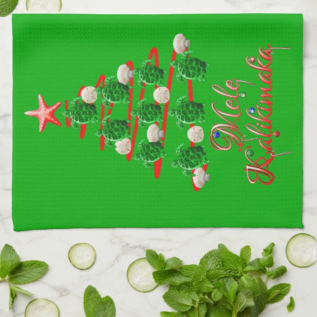 Mele Kalikimaka Sea Turtles Kitchen Towel (Folded)