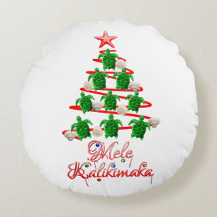 Mele Kalikimaka Sea Turtles Round Pillow