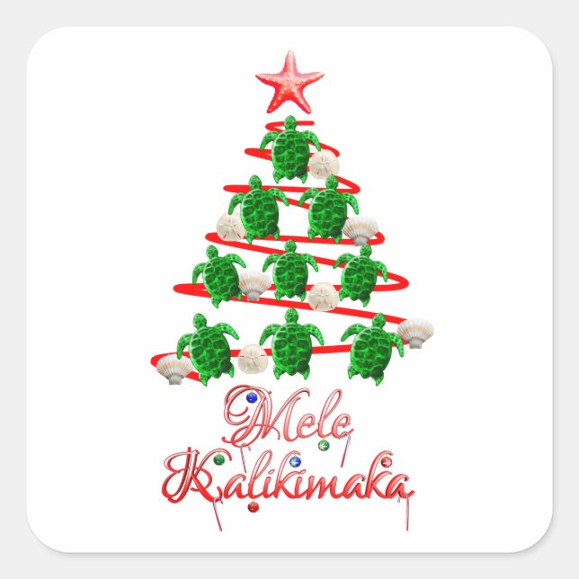 Mele Kalikimaka Sea Turtles Square Sticker (Front)
