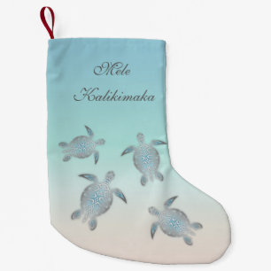 Mele Kalikimaka   Silver Sea Turtles Hawaiian Small Christmas Stocking