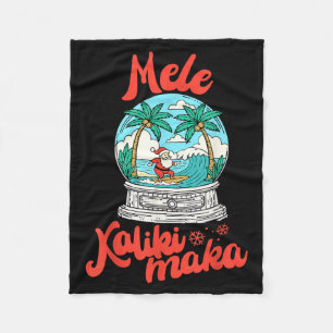 Mele Kalikimaka Snow Globe Santa Vintage Hawaiian  Fleece Blanket