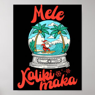 Mele Kalikimaka Snow Globe Santa Vintage Hawaiian  Poster