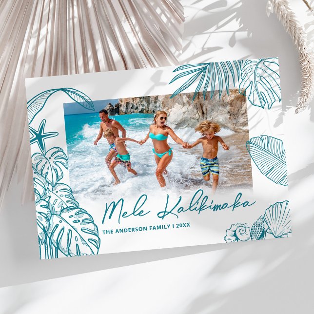 Mele Kalikimaka Teal Photo Christmas Holiday Card (Creator Uploaded)