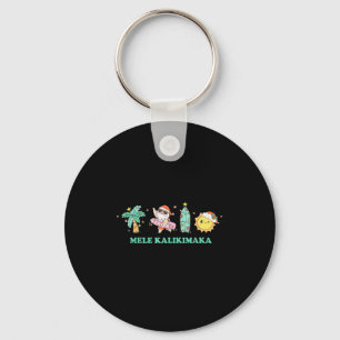 Mele Kalikimaka Trocal Palm Tree Santa Surfing Haw Keychain