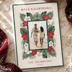 Mele Kalikimaka Tropical Floral Photo Holiday Card