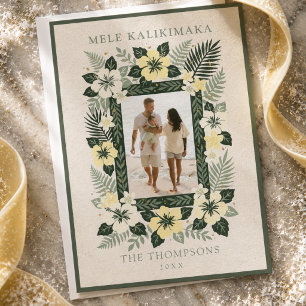 Mele Kalikimaka Tropical Floral Photo Holiday Card