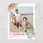 Mele Kalikimaka Tropical Flowers Photo Postcard<br><div class="desc">Say Merry Christmas in Hawaiian with this Mele Kalikimaka holiday card. Features pretty tropical florals and a place for your family photo. Great beachy vibe! Includes a place for family name and year and your message on the back.</div>