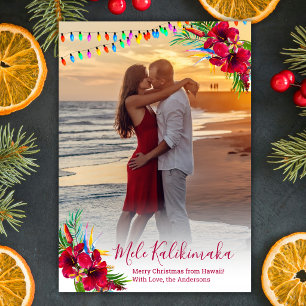 Mele Kalikimaka Tropical Hawaii Floral Photo  Holiday Card