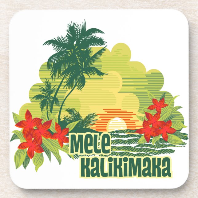 Mele Kalikimaka Tropical Island Hawaiian Christmas Coaster (Front)