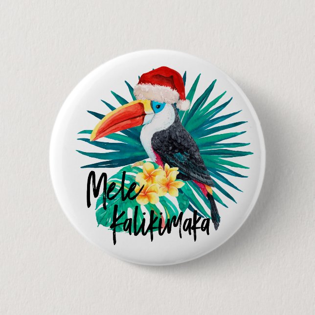 Mele Kalikimaka Tropical Jungle Birds 2 Inch Round Button (Front)