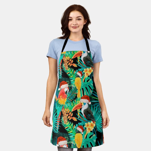Mele Kalikimaka Tropical Jungle Birds Apron (Worn)