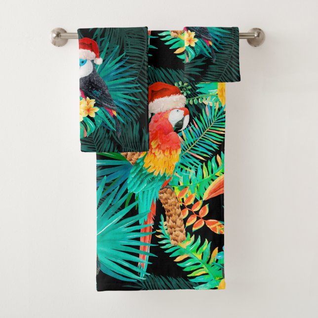 Mele Kalikimaka Tropical Jungle Birds Bath Towel Set (Insitu)
