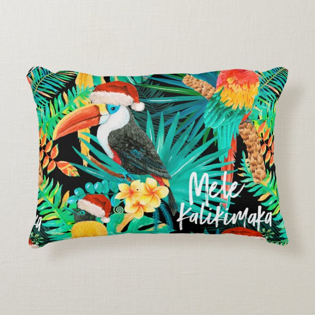 Mele Kalikimaka Tropical Jungle Birds Reversible Accent Pillow (Front)