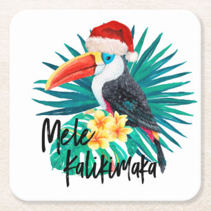 Mele Kalikimaka Tropical Jungle Birds Square Paper Coaster