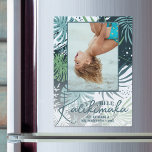 Mele Kalikimaka Tropical Magnetic Card<br><div class="desc">These magnetic holiday cards feature the greeting Mele Kalikimaka,   your favourite photo and names on a background of tropical botanical ferns and foliage in blue,  teal and green. MORE designs in our collection.</div>