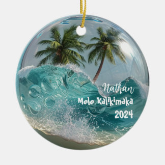 Mele Kalikimaka Tropical Snow Globe Ornament