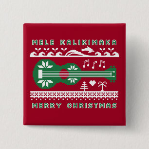 Mele Kalikimaka Ugly Sweater (Green on Red) Button