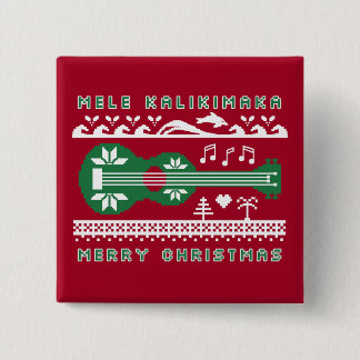 Mele Kalikimaka Ugly Sweater (Green on Red) Button