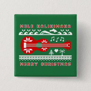 Mele Kalikimaka Ugly Sweater (Red on Green) 2 Inch Square Button