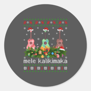 Mele Kalikimaka Ukulele Guitar Gift Ugly Ukulele Classic Round Sticker