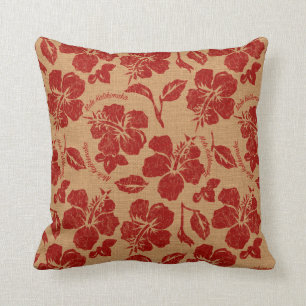 Mele Kalikimaka Vintage Hawaiian Floral Reversible Throw Pillow