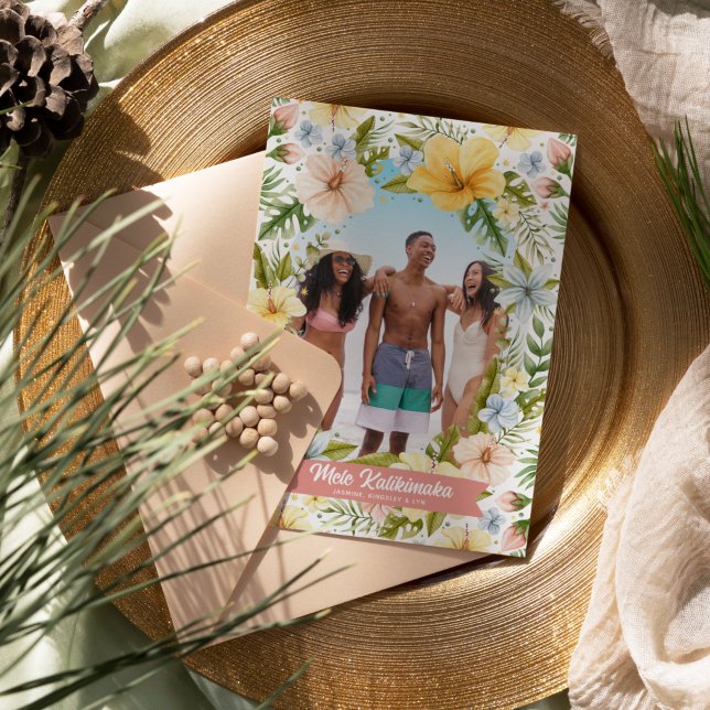 Mele Kalikimaka Watercolor Tropical Florals Holiday Card (Creator Uploaded)
