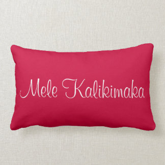 Mele Kalikimaka White Calligraphy Bright Red Lumbar Pillow