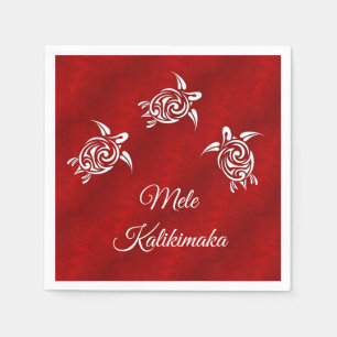 Mele Kalikimaka   White Turtles Red   Christmas Napkin