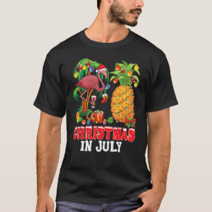 Mele Kalikimaka Xmas In July Santa Flamingo Pineap T-Shirt