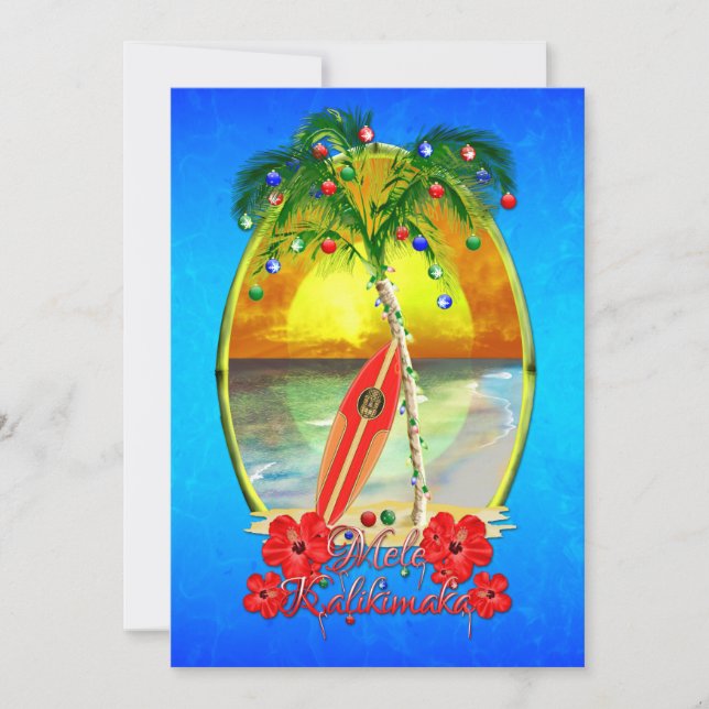 Mele Kalikimakai Hawaiian Beach Christmas Holiday Card (Front)