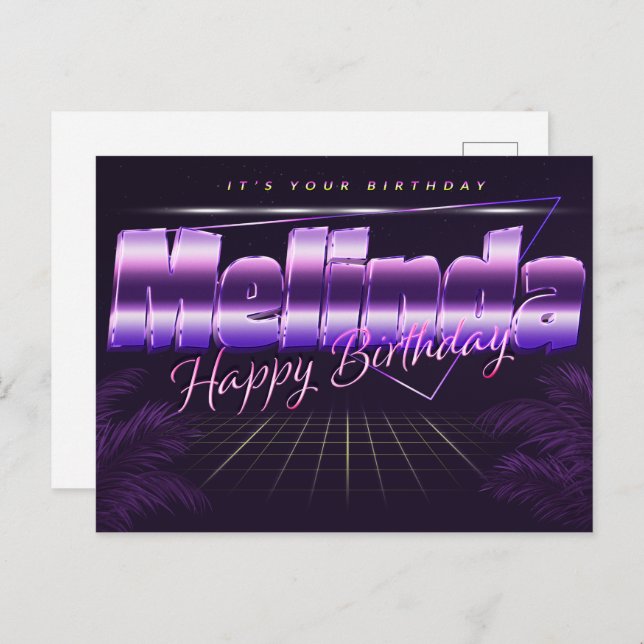 Melinda Nom Prénom lila Carte Anniversaire (Devant / Derrière)