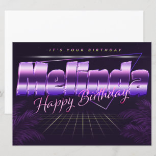 Melinda Nom Prénom lila retro Carte Anniversaire