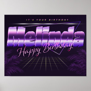Melinda Nom Vorname lila retro Poster Geburtstag