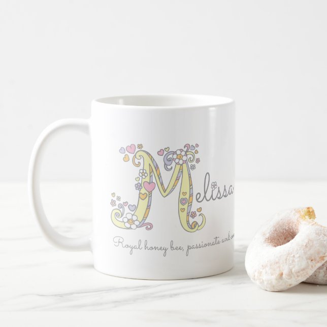 Melissa letter M decorative name with meaning mug (With Donut)