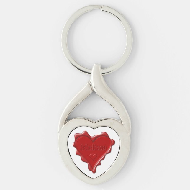 Melissa. Red heart wax seal with name Melissa Keychain (Front)