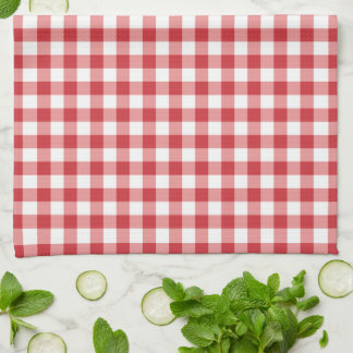 Mellow Classic Gingham - red white check plaid. Kitchen Towel