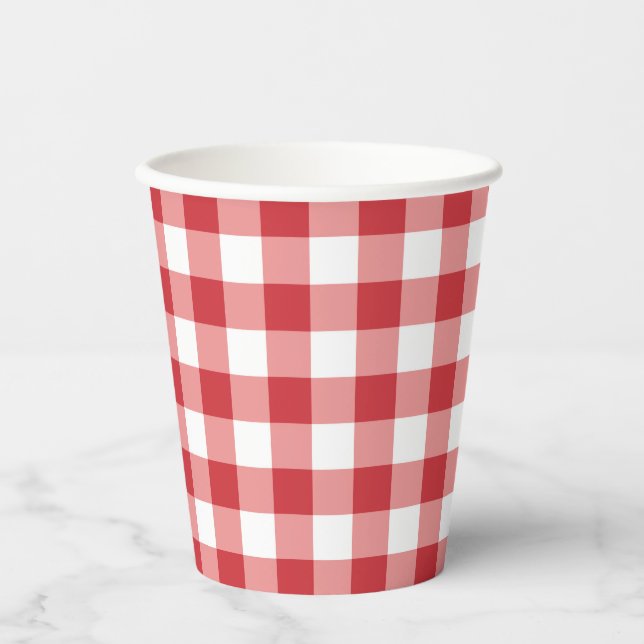 Mellow Classic Gingham - red white check plaid. Paper Cups (Front)